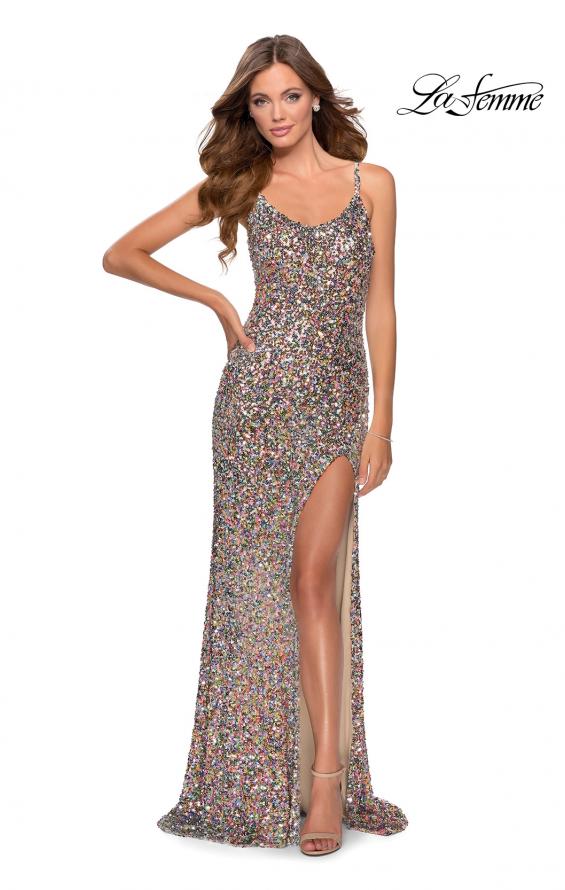 Picture of: Fully Sequined Floor Length Dress with Scoop Neck in Multi, Style: 28482, Detail Picture 1