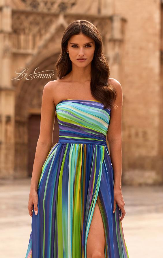 Print Picture of: Strapless Print Chiffon A-Line Gown in Multi, Style: 33690, Detail Picture 1