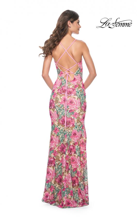 Picture of: Beautiful Rose Lace Print Stretch Gown with V Neck in Multi, Style: 32095, Detail Picture 2