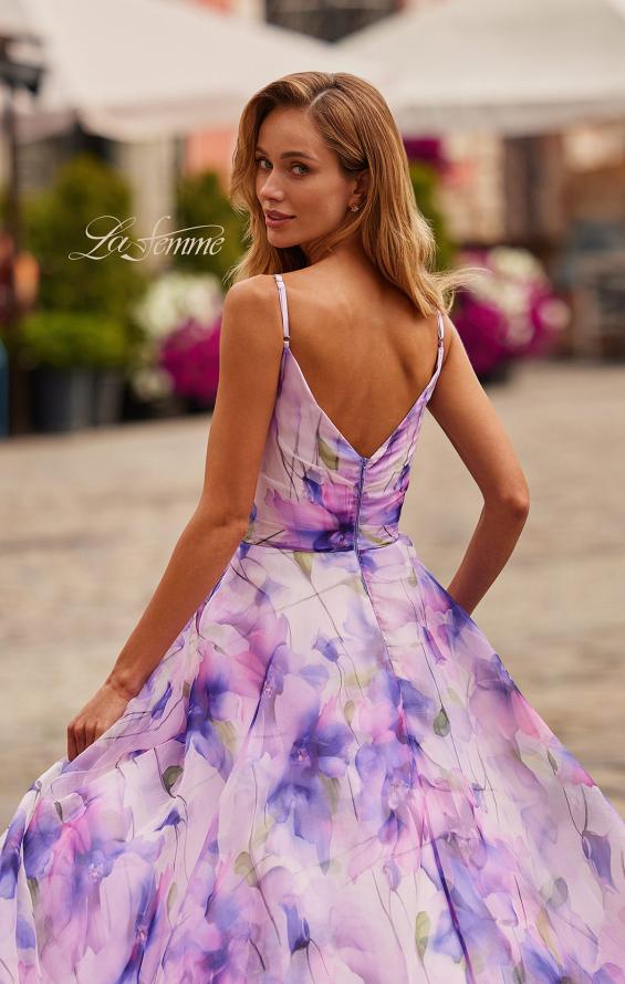 Print Picture of: Floral A-Line Gown with Plunging Neckline in Multi, Style: 33606, Detail Picture 2