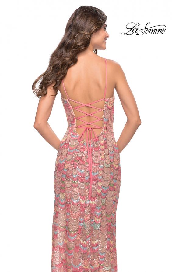 Picture of: Print Sequin Dress with High Slit and Strappy Back in Multi, Style: 31528, Detail Picture 3