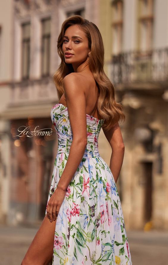 Print Picture of: Floral Print A-Line Chiffon Gown with High Slit in Multi, Style: 33450, Detail Picture 3