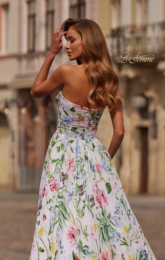 Print Picture of: Floral Print A-Line Chiffon Gown with High Slit in Multi, Style: 33450, Detail Picture 4