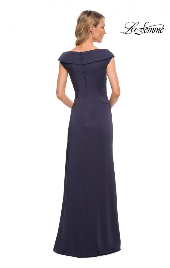 Picture of: Satin Floor Length Gown with Ruched Detailing in Navy, Style: 26523, Detail Picture 2