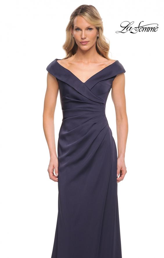 Picture of: Satin Floor Length Gown with Ruched Detailing in Navy, Style: 26523, Detail Picture 7