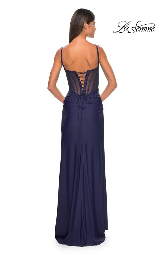 Picture of: Bustier Jersey Dress with Ruching and High Neckline in Navy Blue, Style: 32238, Detail Picture 2