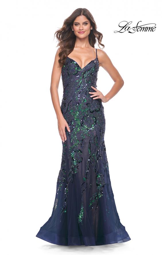 Picture of: Mermaid Sequin and Beaded Embellished Prom Dress in Navy, Style: 32049, Detail Picture 5