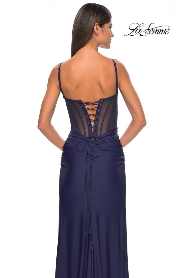 Picture of: Bustier Jersey Dress with Ruching and High Neckline in Navy Blue, Style: 32238, Detail Picture 6