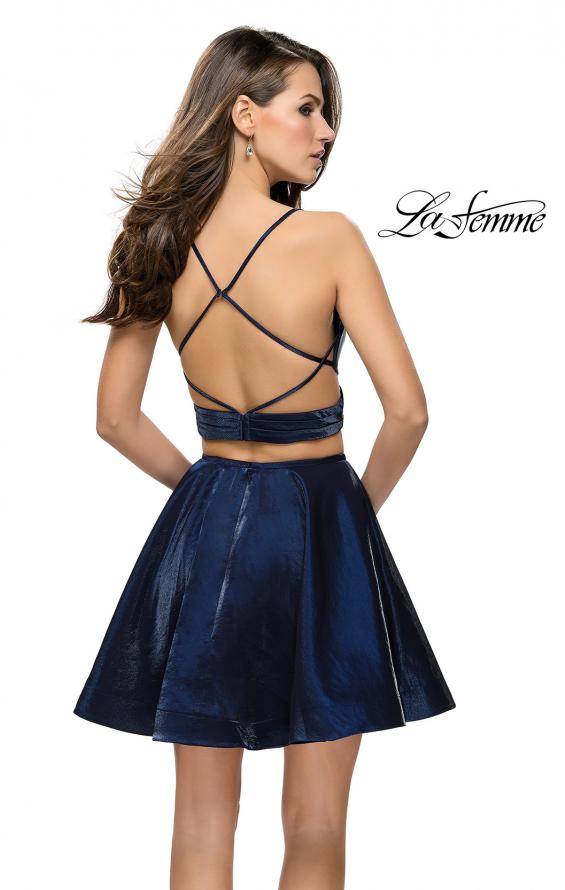 Picture of: Short Two Piece Homecoming Dress Set with Wrap Top in Navy, Style: 26683, Back Picture