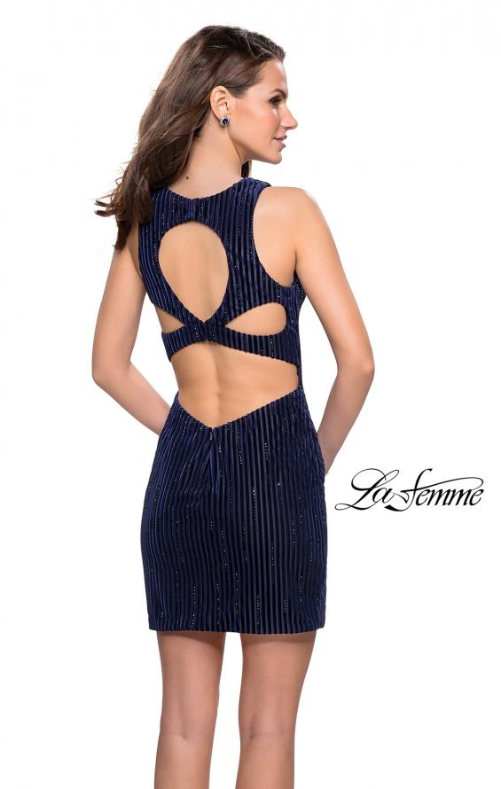 Picture of: Velvet Homecoming Dress with Scattered Rhinestones in Navy, Style: 26789, Back Picture