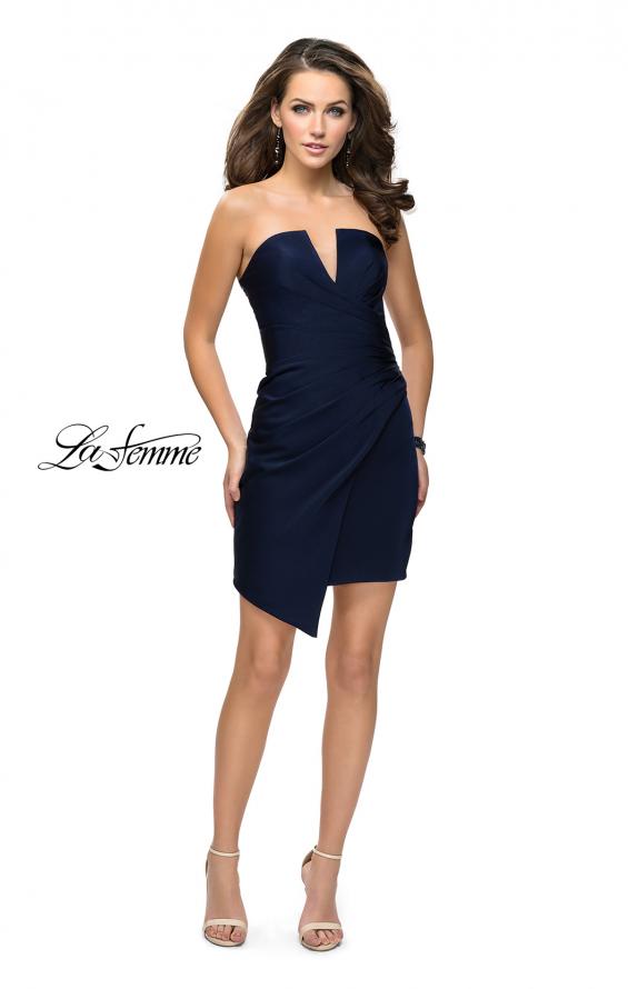 Picture of: Strapless Jersey Short Dress with Asymmetrical Skirt in Navy, Style: 26669, Detail Picture 1