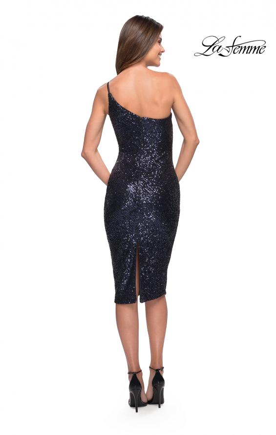 Picture of: Sequin Midi Evening Dress with One Shoulder in Navy, Style 30935, Detail Picture 5