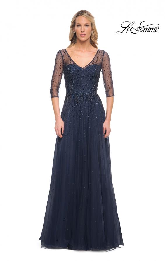 Picture of: Tulle A-line Evening Dress with Beading in Navy, Style: 24894, Main Picture