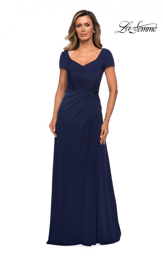 Picture of: Jersey Evening Dress with Side Knot Detail and Ruching in Navy, Style: 27872, Main Picture