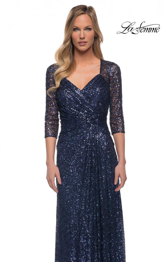 Picture of: Sequin Evening Gown with Knot Detail on Front in Navy, Main Picture