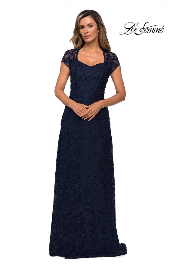 Picture of: Cap Sleeve Floral Gown with Sweetheart Neckline in Navy, Style: 27951, Main Picture