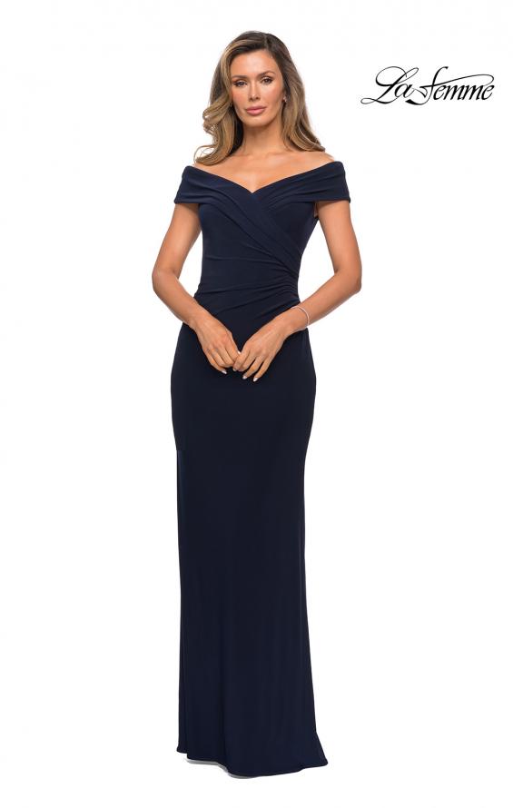 Picture of: Off The Shoulder Jersey Dress with Ruching in Navy, Style: 27959, Main Picture