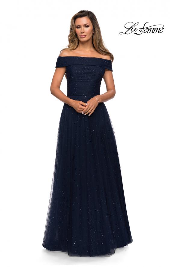 Picture of: Tulle Off the Shoudler A-line Dress with Rhinestones in Navy, Style: 28051, Main Picture