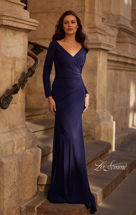 Picture of: Simple Jersey Evening Dress with Long Sleeves and Ruching in Navy, Style: 29184, Main Picture