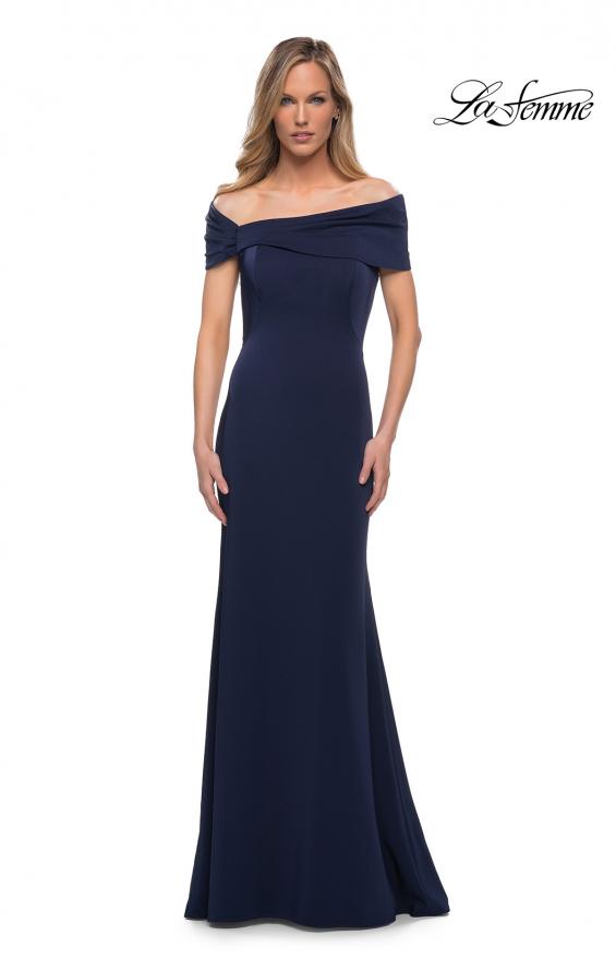 Picture of: Simply Chic Off the Shoulder Jersey Gown in Navy, Main Picture