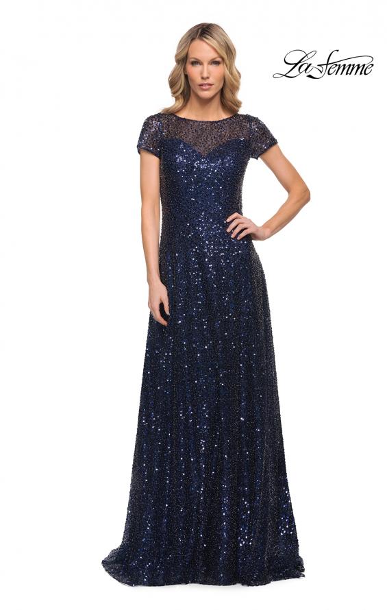 Picture of: Stunning Beaded Gown with Short Sleeves in Blue, Style: 30122, Main Picture