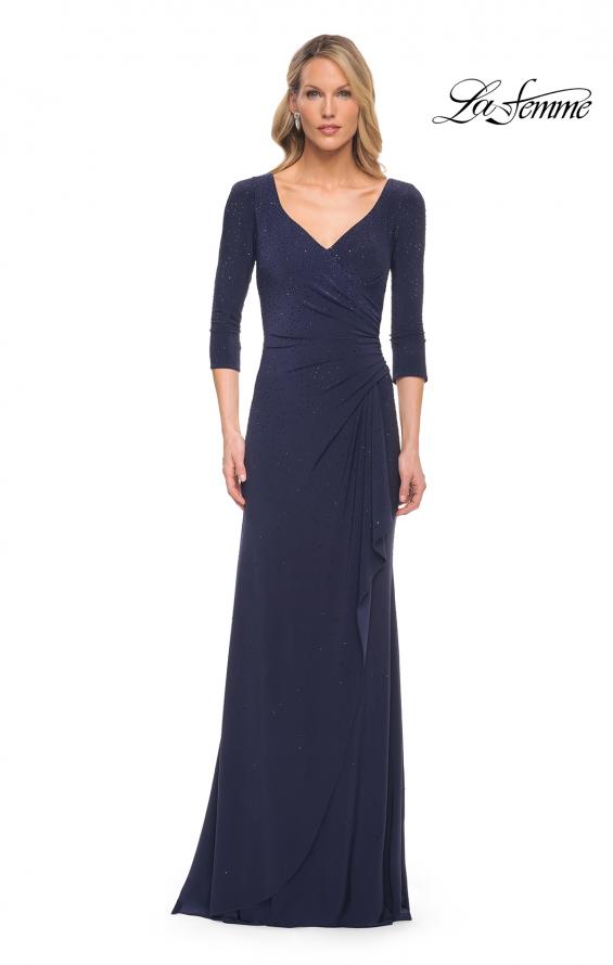 Picture of: Elegant Jersey Dress with Ruching and Ruffle Detail in Blue, Style: 30177, Main Picture