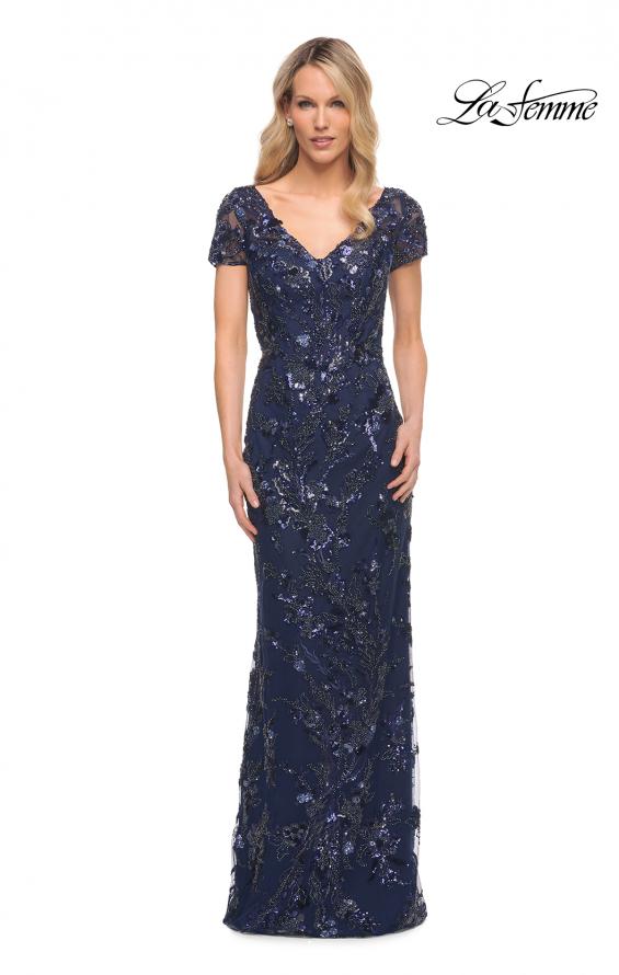 Picture of: Stunning Beaded Long Gown with V Neckline in Blue, Style: 30375, Main Picture