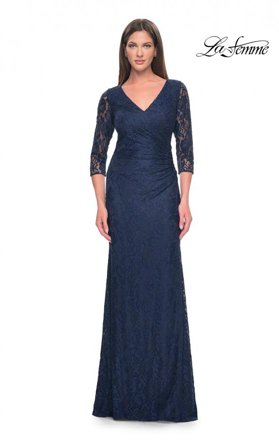 Picture of: Stretch Lace Evening Dress with Ruching in Navy, Style: 30379, Main Picture