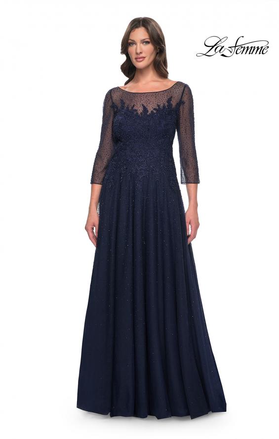 Picture of: Rhinestone Embellished A-Line Tulle and Lace Evening Dress in Navy, Style: 31235, Main Picture