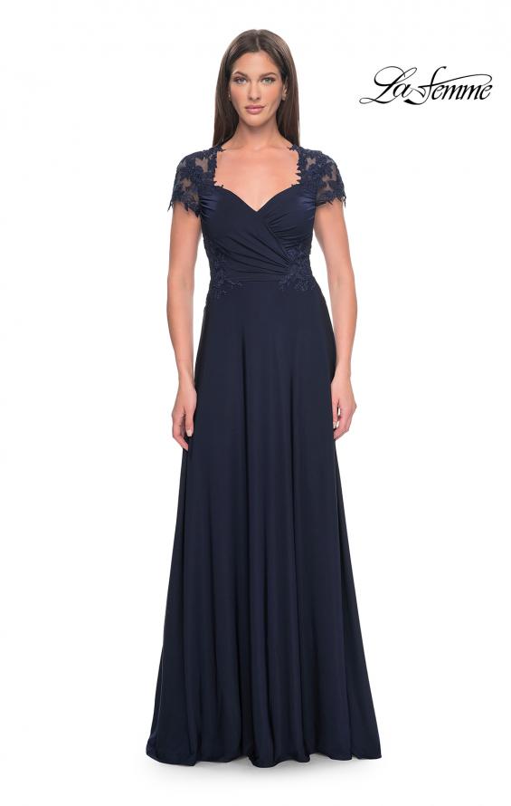 Picture of: Elegant Jersey Evening Dress with Lace Details in Navy, Style: 31906, Main Picture