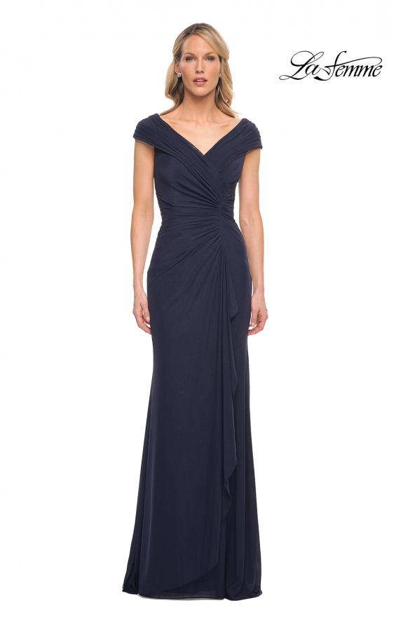 Picture of: Elegant Net Jersey Long Gown with Ruching in Blue, Style: 29996, Detail Picture 8