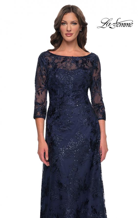Picture of: Beautiful Lace Mother of the Bride Dress with Illusion Neckline in Navy, Style: 30835, Detail Picture 8