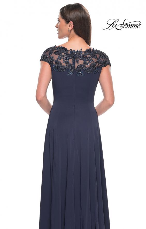 Picture of: A-Line Satin Dress with Stunning Beaded Neckline and Short Sleeves in Navy, Style: 31195, Detail Picture 8