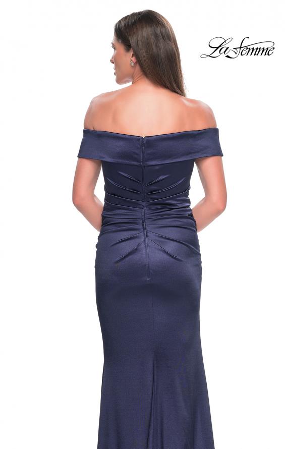 Picture of: Off the Shoulder Stretch Satin Evening Dress in Navy, Style: 31621, Detail Picture 8