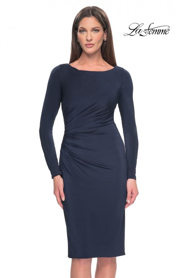 Picture of: Short Simple Jersey Dress with Flattering Ruching in Navy, Style: 31015, Detail Picture 9