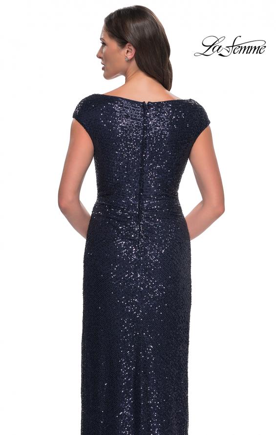 Picture of: Sequin Evening Dress with Ruching and V Neckline in Navy, Style: 30865, Detail Picture 12