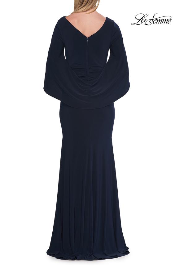 Picture of: Draped Cape Sleeve Jersey Gown with Ruched Bodice in Navy, Style: 33148, Detail Picture 13