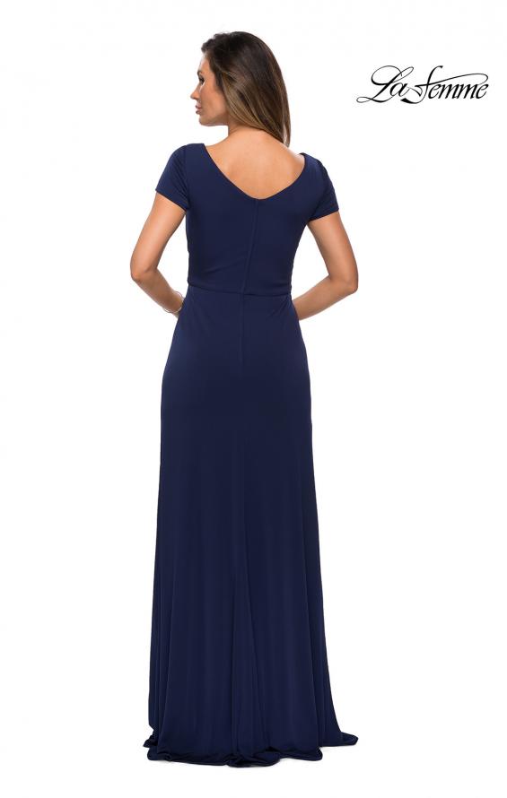 Picture of: Jersey Evening Dress with Side Knot Detail and Ruching in Navy, Style: 27872, Back Picture