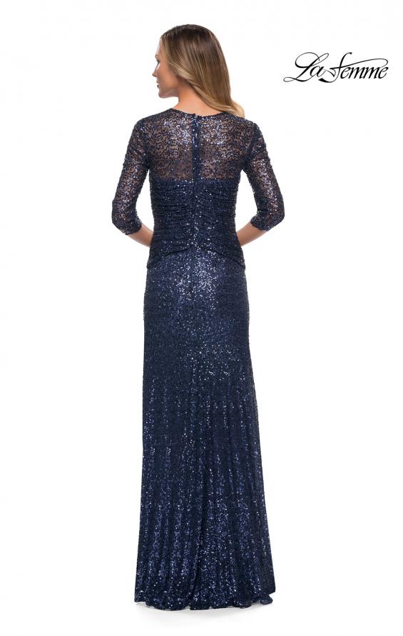 Picture of: Sequin Evening Gown with Knot Detail on Front in Navy, Back Picture