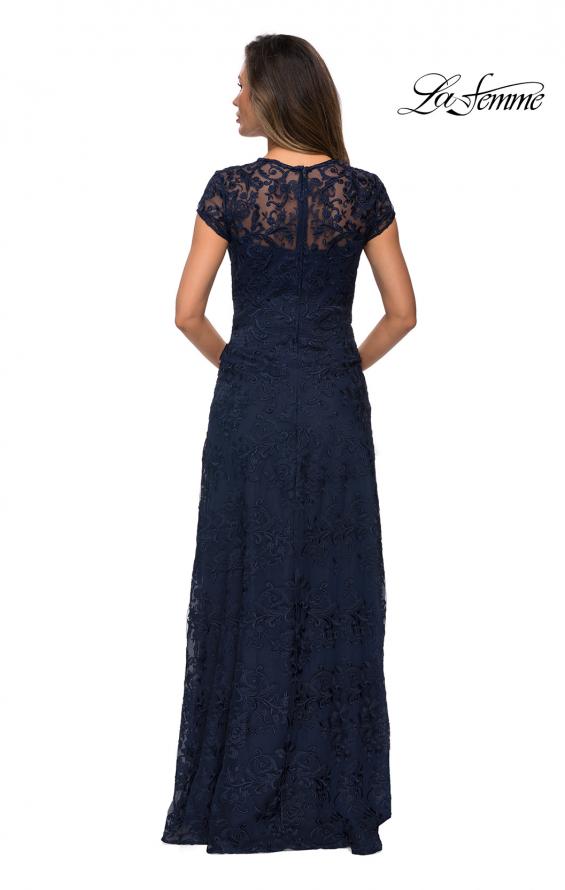 Picture of: Cap Sleeve Floral Gown with Sweetheart Neckline in Navy, Style: 27951, Back Picture