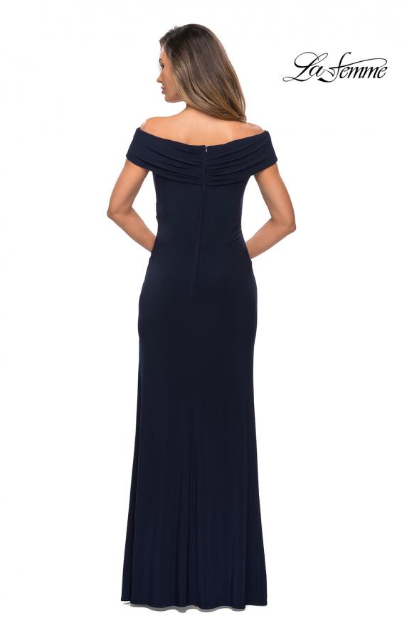 Picture of: Off The Shoulder Jersey Dress with Ruching in Navy, Style: 27959, Back Picture