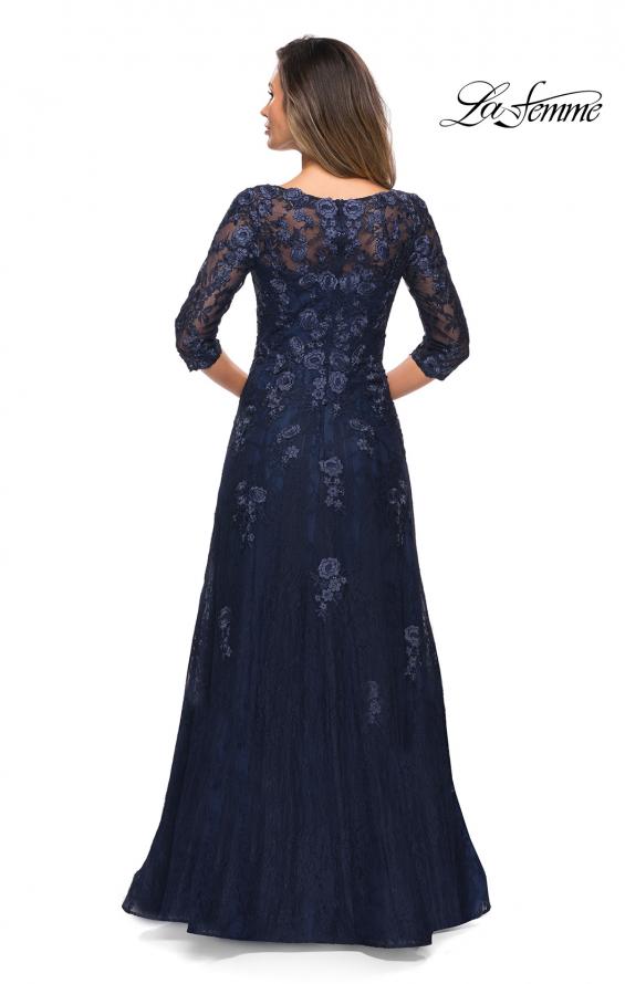 Picture of: Three Quarter Sleeve A-line Dress with Lace and Beads in Navy, Style: 28000, Back Picture