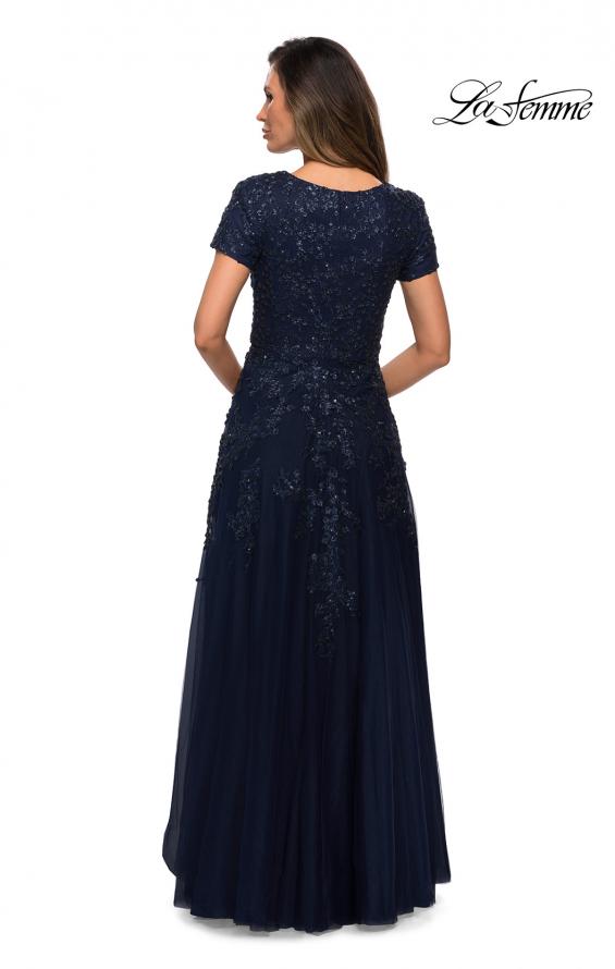 Picture of: A-line Lace and Tulle Evening Dress with Beading in Navy, Style: 28037, Back Picture