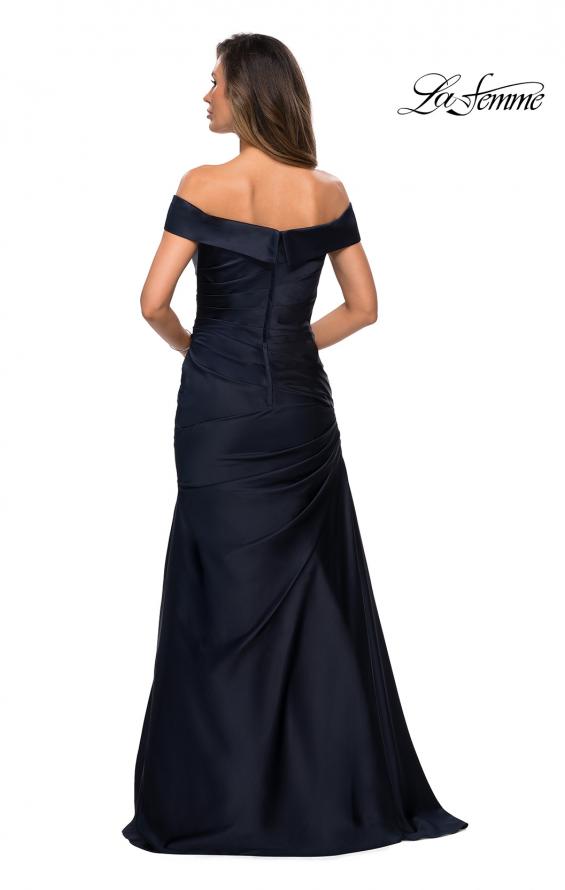 Picture of: Off the Shoulder Satin Evening Dress with Pleating in Navy, Style: 28103, Back Picture