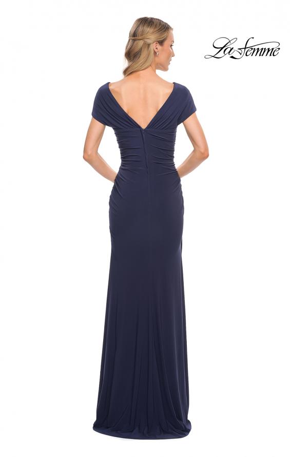 Picture of: Versatile Jersey Long Evening Dress with Short Sleeve in Blue, Style: 29998, Back Picture