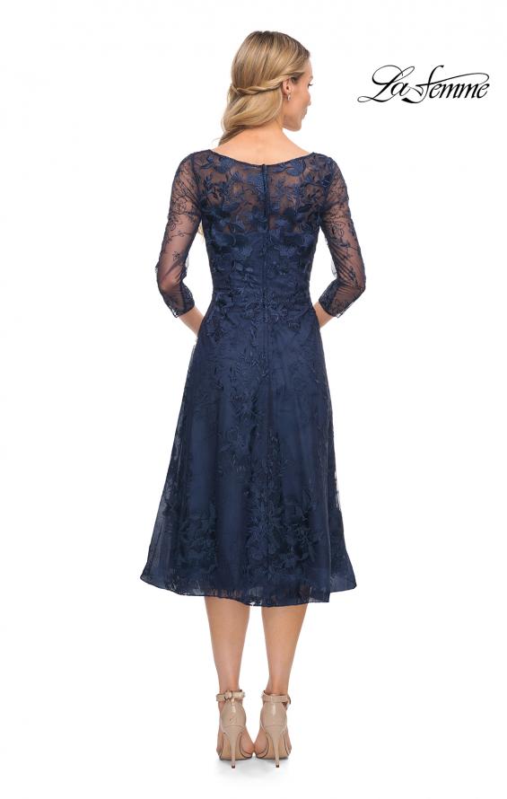 Picture of: Stylish Tea Length Mother of the Bride Dress with Sleeves in Blue, Style: 30016, Back Picture
