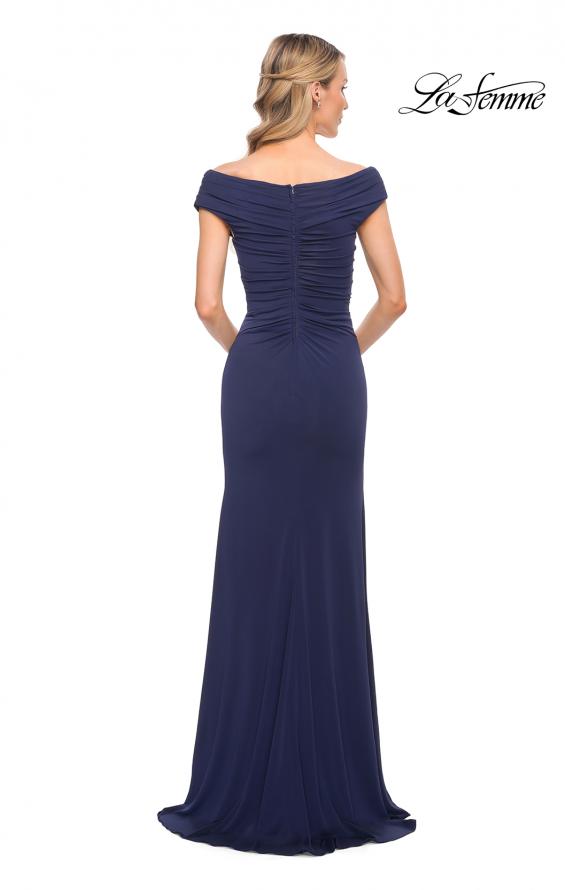 Picture of: Long Luxurious Jersey Off the Shoulder Evening Gown in Blue, Style: 30040, Back Picture