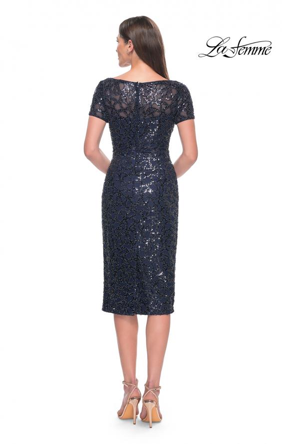 Picture of: Short Evening Dress with Intricate Beaded Sequin Design in Navy, Style: 30043, Back Picture