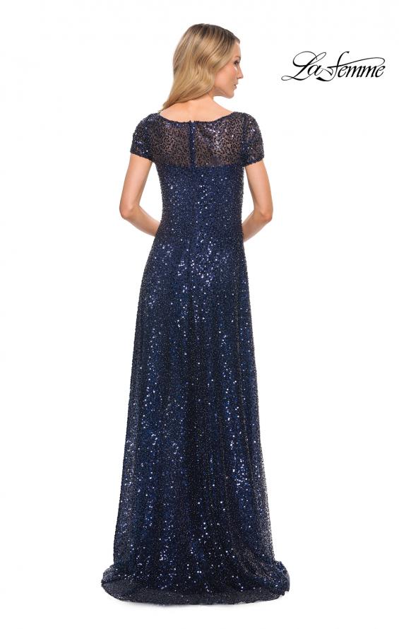 Picture of: Stunning Beaded Gown with Short Sleeves in Blue, Style: 30122, Back Picture