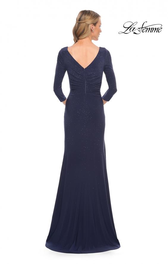 Picture of: Elegant Jersey Dress with Ruching and Ruffle Detail in Blue, Style: 30177, Back Picture